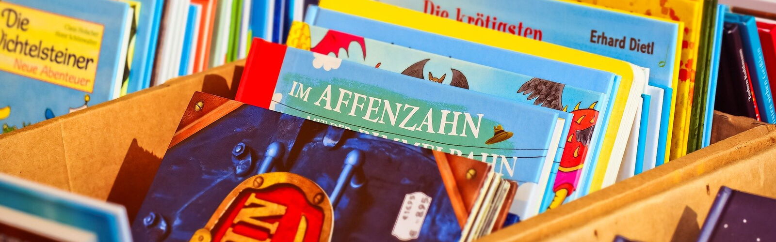 Kartons mit Kinderbüchern